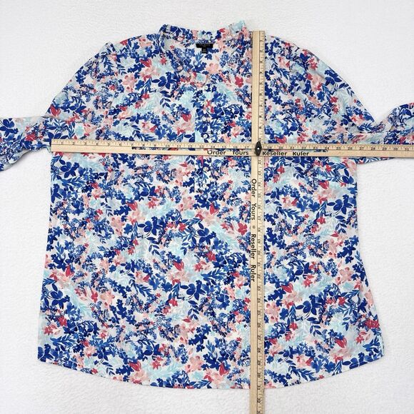 Talbots Top Plus Size 3X Blue Pink Floral Popover Blouse Ruffles Preppy Resort - Picture 9 of 11